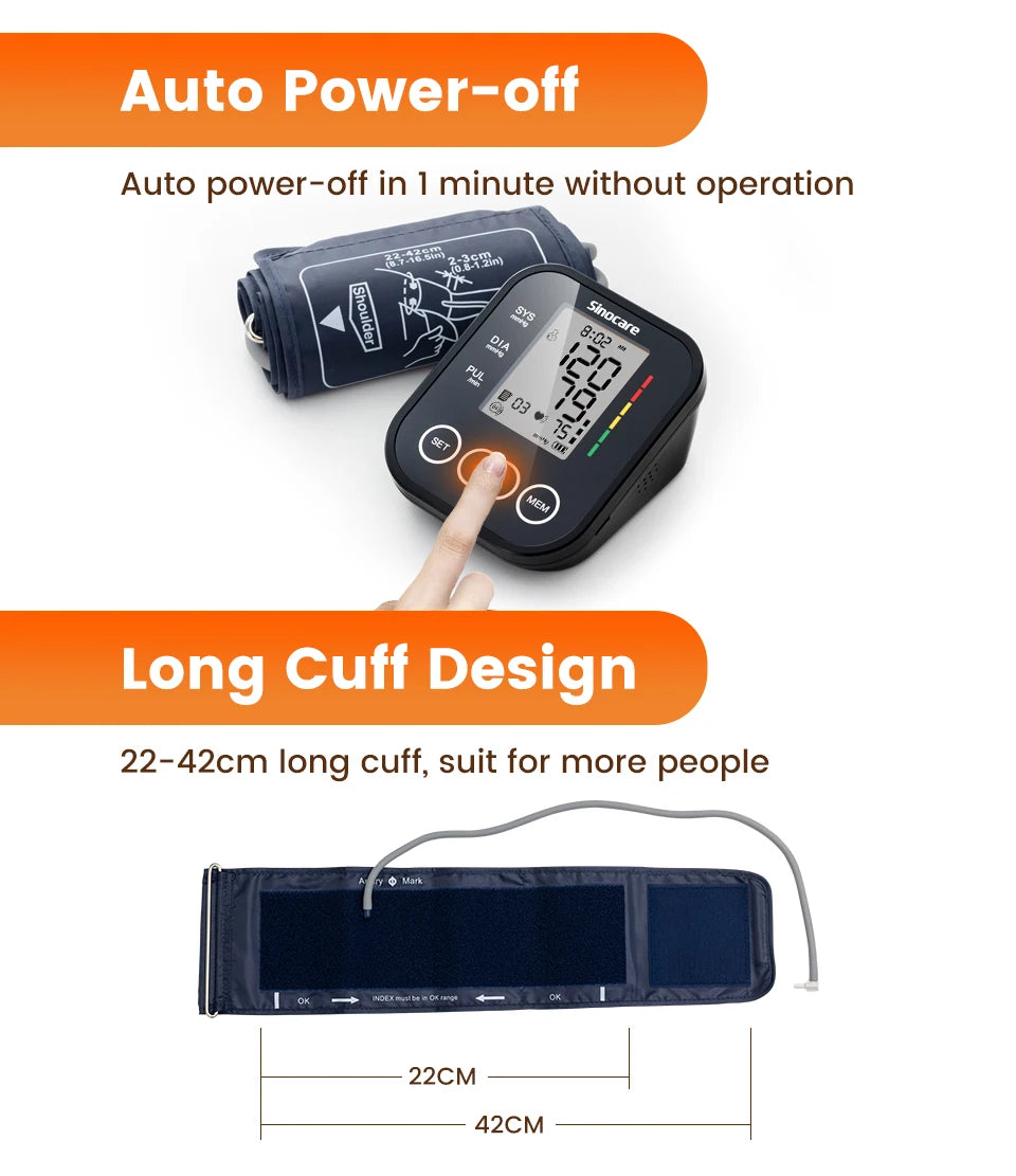 Sinocare Upper Arm Blood Pressure Monitor – Automatic BP & Heart Rate Machine